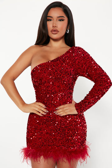 Glamour Sequin Mini Dress - Red, Fashion Nova, Dresses