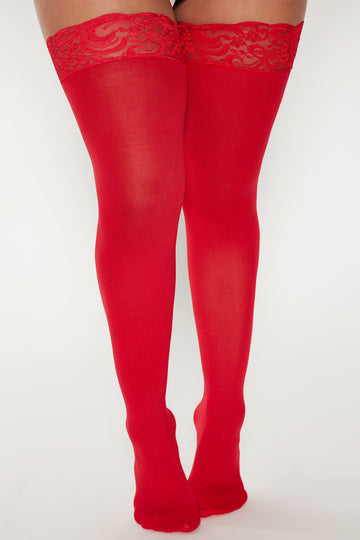 Caught You Looking Sheer Fishnet Tights - Red
