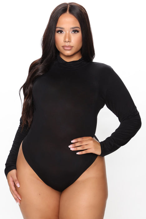 Womens Black Turtleneck Long Sleeve Bodysuit