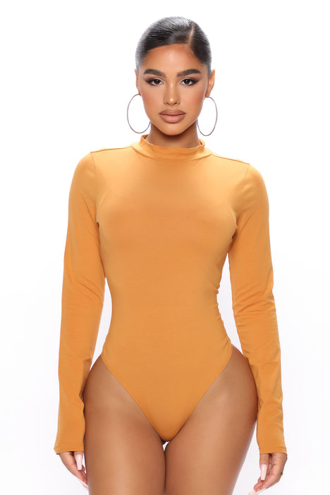 Melanie Mock Neck Bodysuit - Mustard, Fashion Nova, Basic Tops & Bodysuits