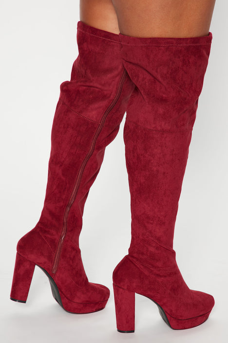 Black Plus Size Red Bottom Faux Suede Womens Thigh High Boots Platform  Chunky Thick Heels Sexy Fashion Over the Knee Boots