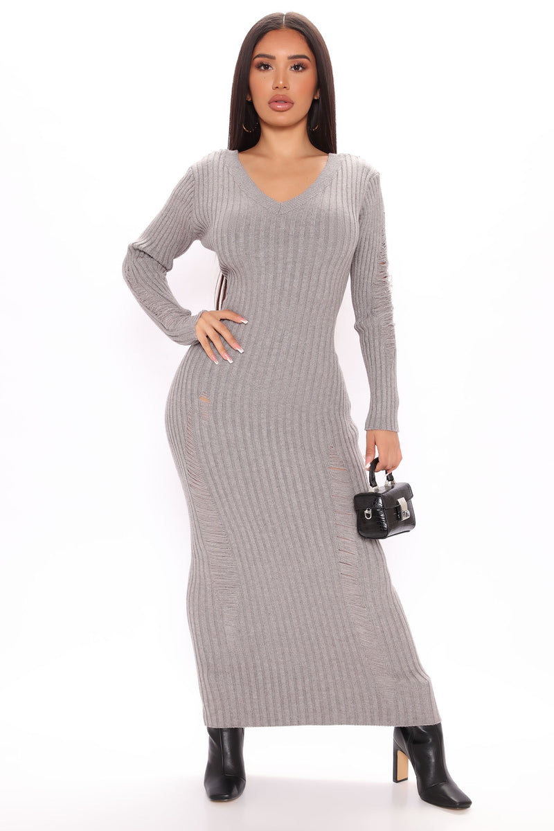 One Love Distressed Sweater Midi Dress - Heather Grey | Fashion Nova ...