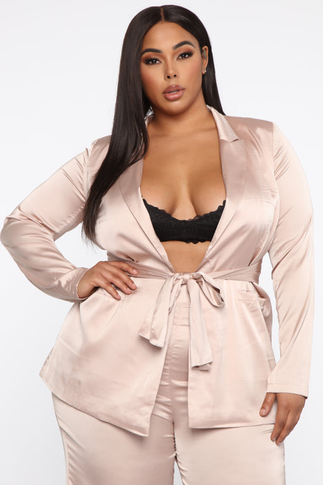All The Power Satin Suit Set - Nude