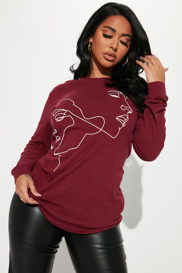 Flyest In The East Long Sleeve Tee - Burgundy, Fashion Nova, Screens Tops  and Bottoms