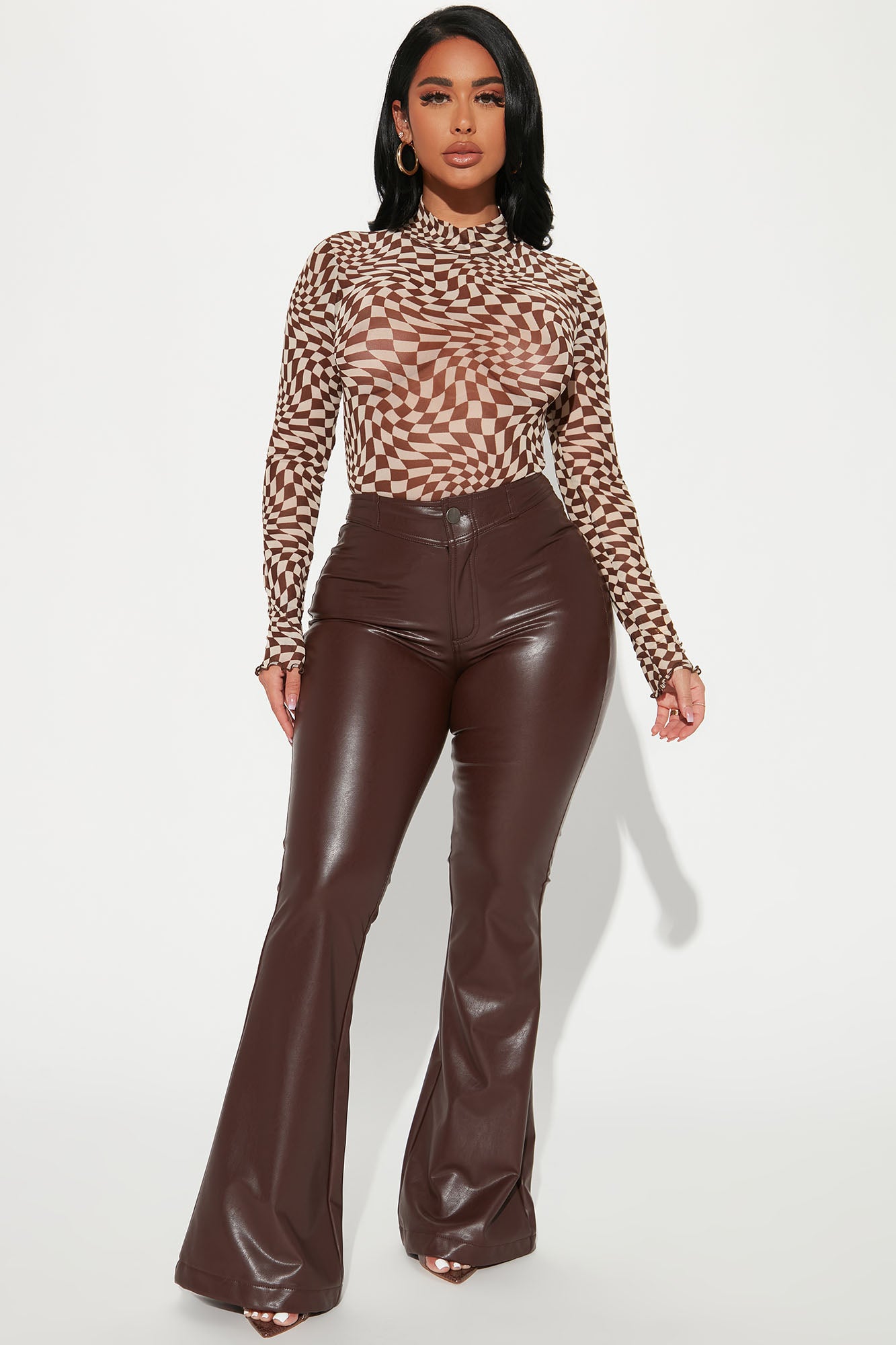 Katiana Faux Leather Flare Pants - Chocolate