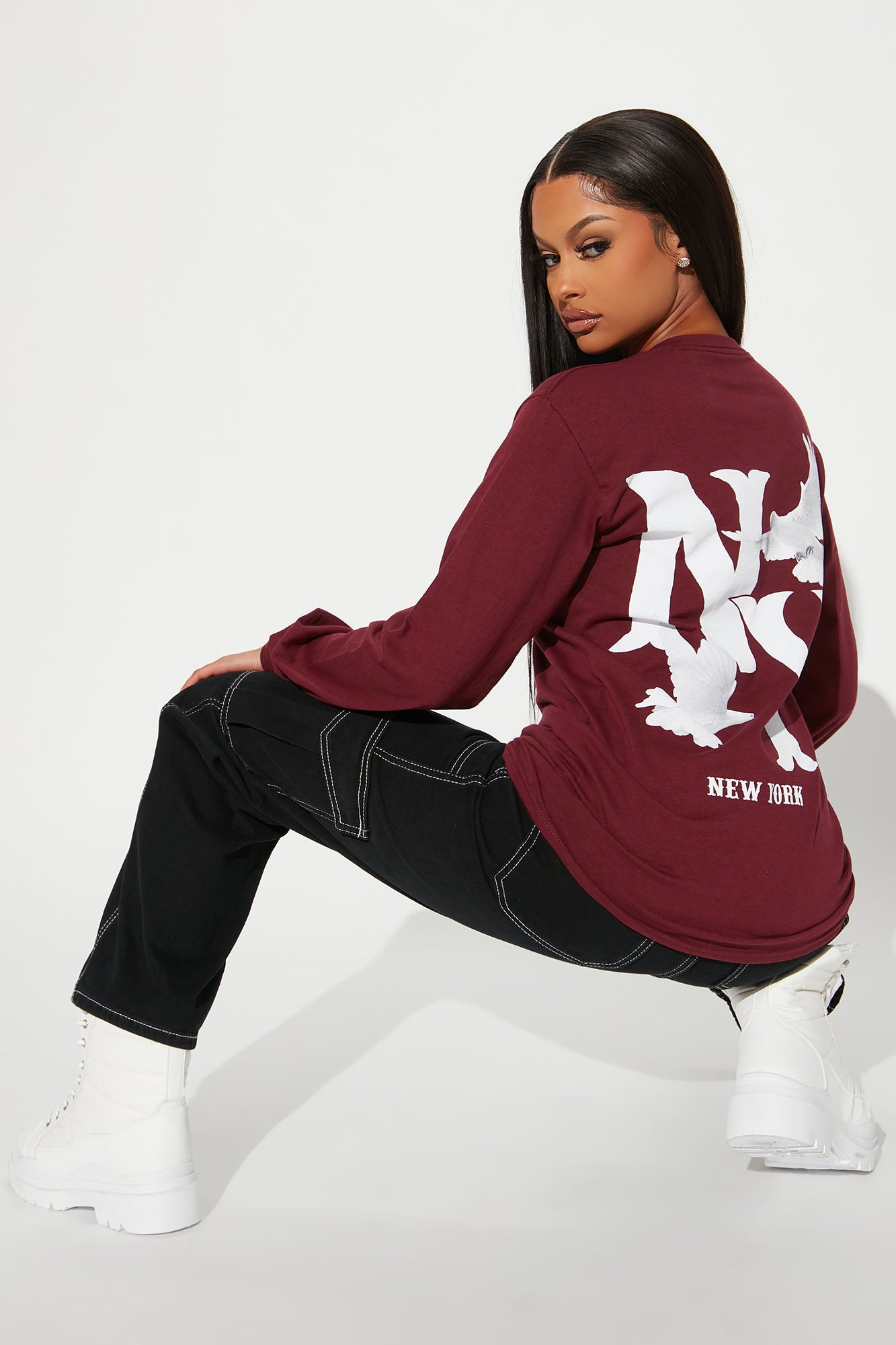 Flyest In The East Long Sleeve Tee - Burgundy