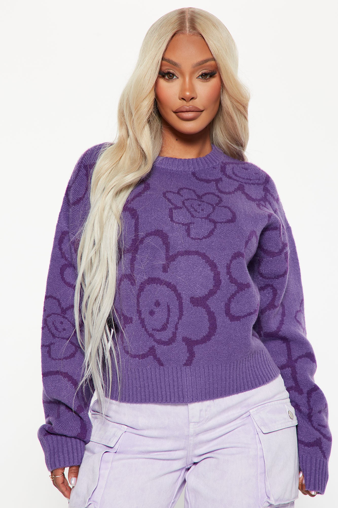 Happy Flowers Crewneck Sweater - Purple | Fashion Nova, Sweaters