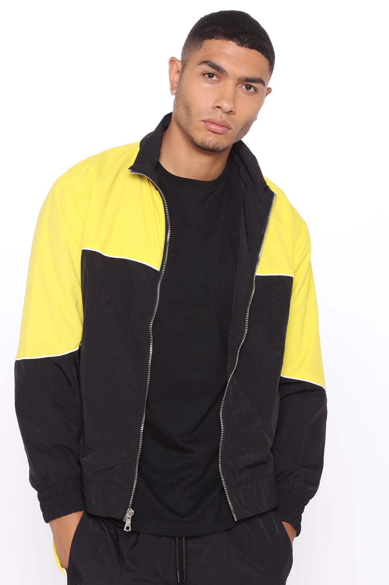 Black and Yellow Fleece Bomber Jacket 
