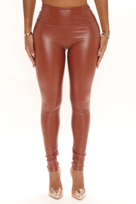 Faux Leather Tummy Tuck Leggings - Brick Red, Fashion Nova, Leggings