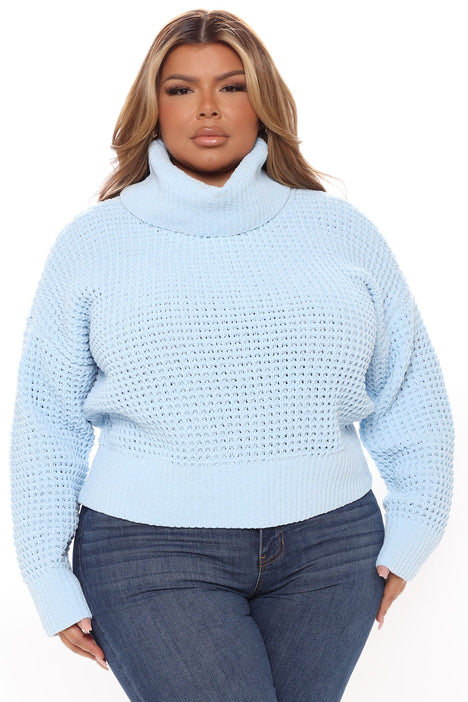 RSQ Womens Chenille Cable V Neck Sweater - LIGHT BLUE