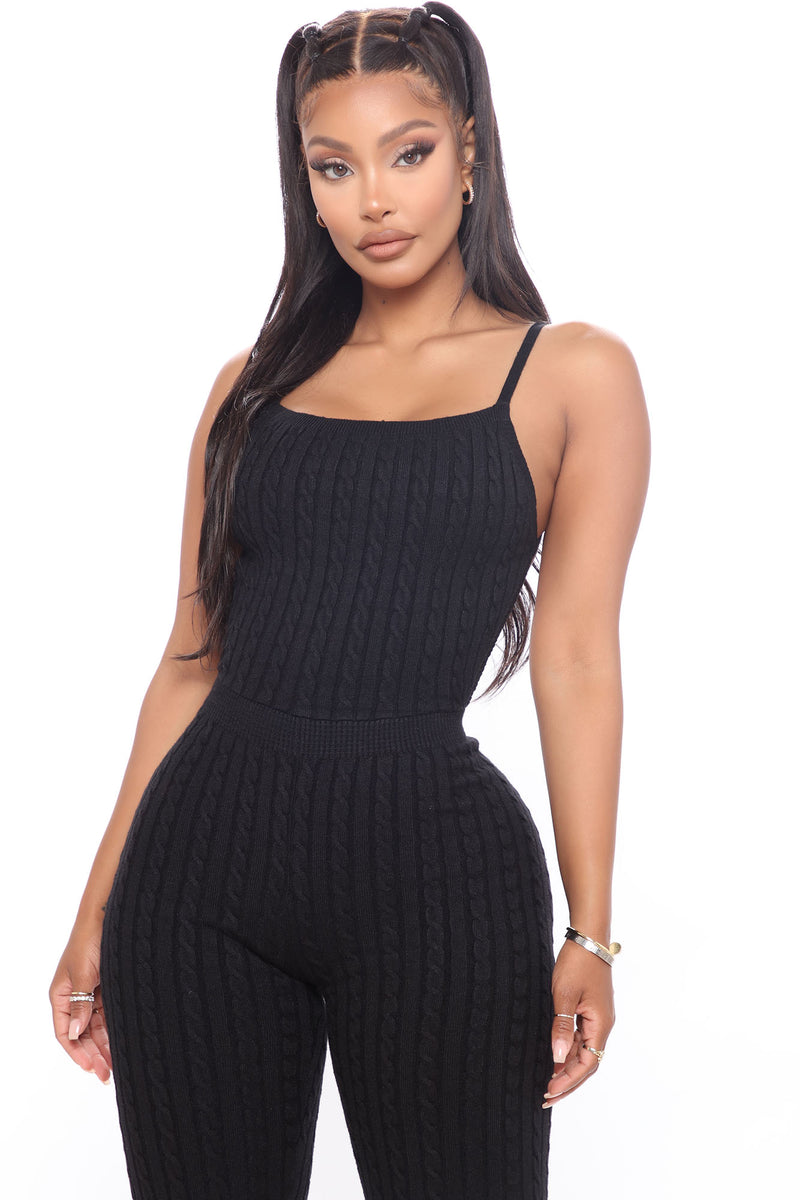 Chloe Cable Knit Jumpsuit Black Fashion Nova, Jumpsuits Fashion Nova