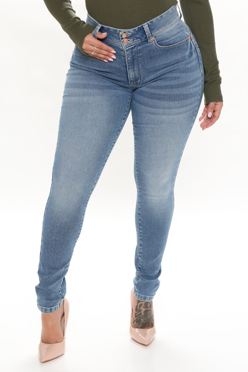 Checkin' Out The Booty Lifting Skinny Jeans - Medium Blue Wash ...
