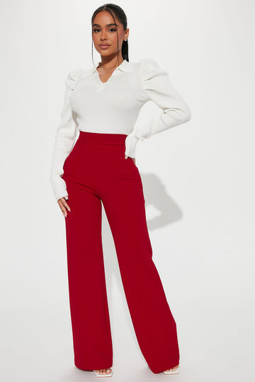 Victoria High Waisted Dress Pants - Red, Fashion Nova, Pants
