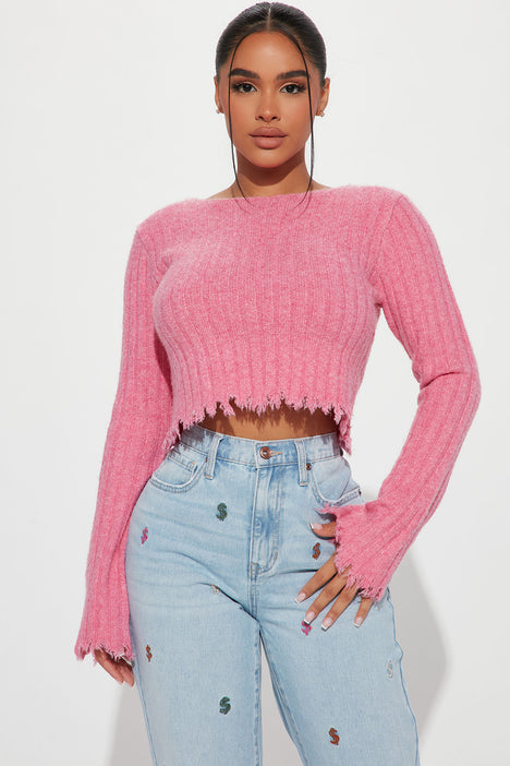 Fool For You Distressed Sweater Top - Pink | Fashion Nova