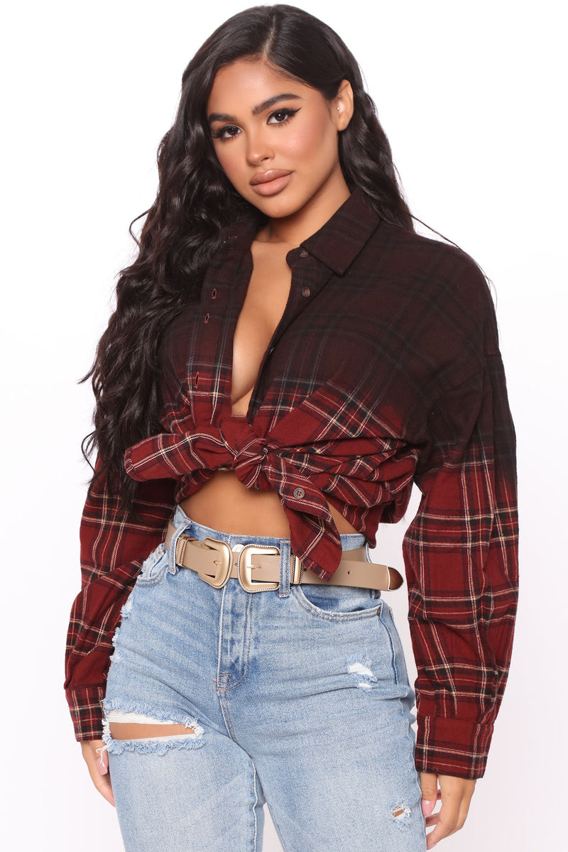 Checked In Checked Out Flannel Top - Burgundy/combo | Fashion Nova ...