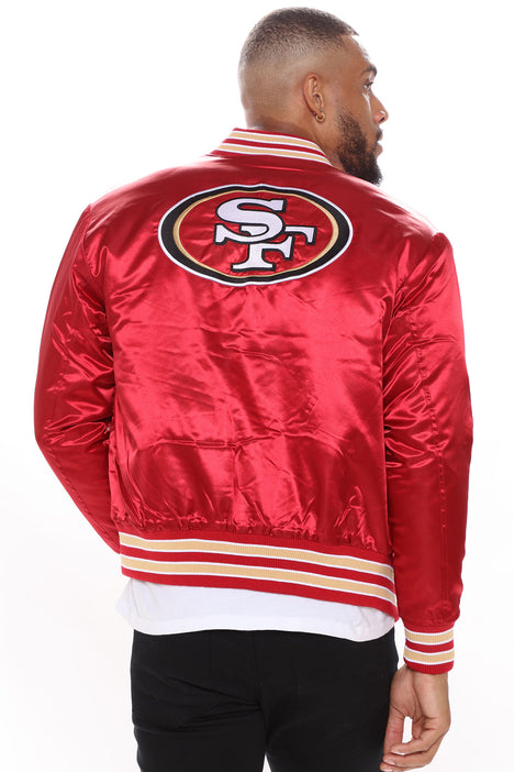 San Francisco 49ers Men's Lightweight Satin Jacket- Black/Red 22 BLK/R / 3XL