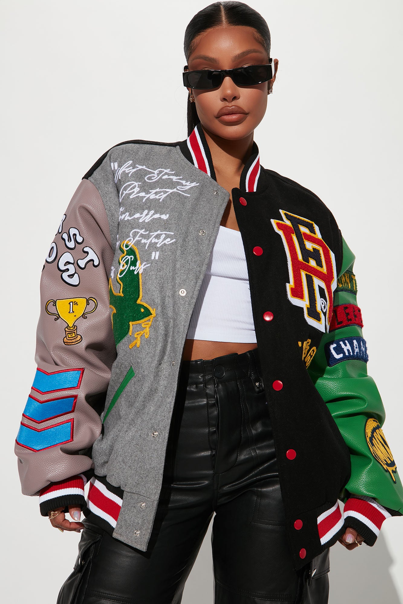 BRIGHT FUTURE GREEN LETTERMAN VARSITY JACKET – Mí and More