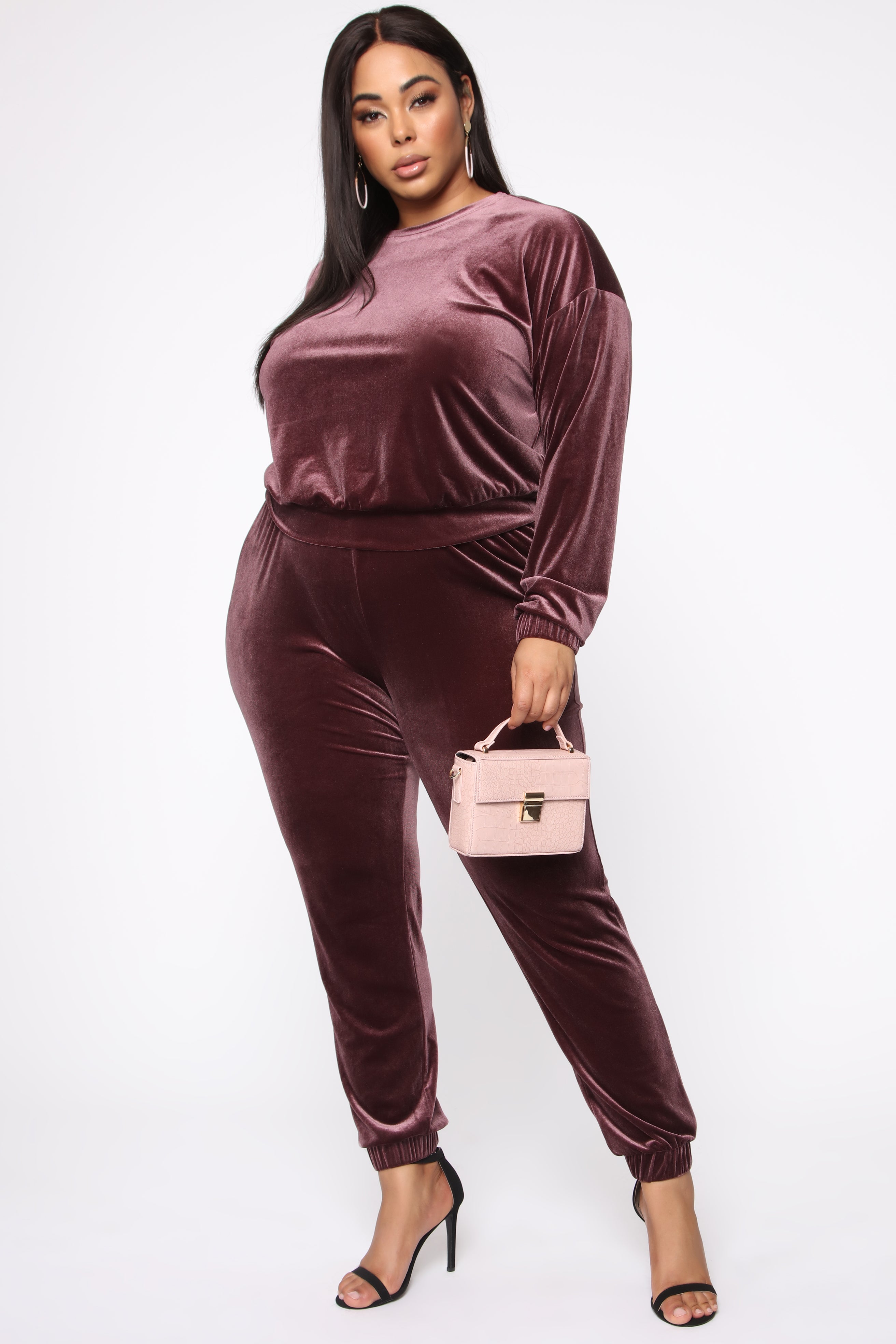 Plus size velvet sale jogger set