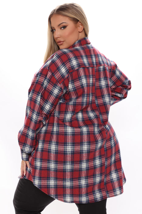 Willa Oversized Flannel Shirt - Red/Black, Fashion Nova, Shirts & Blouses