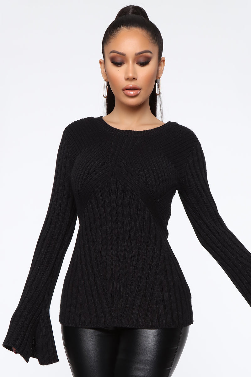 Victoria Bell Sleeve Peplum Top - Black | Fashion Nova, Sweaters ...