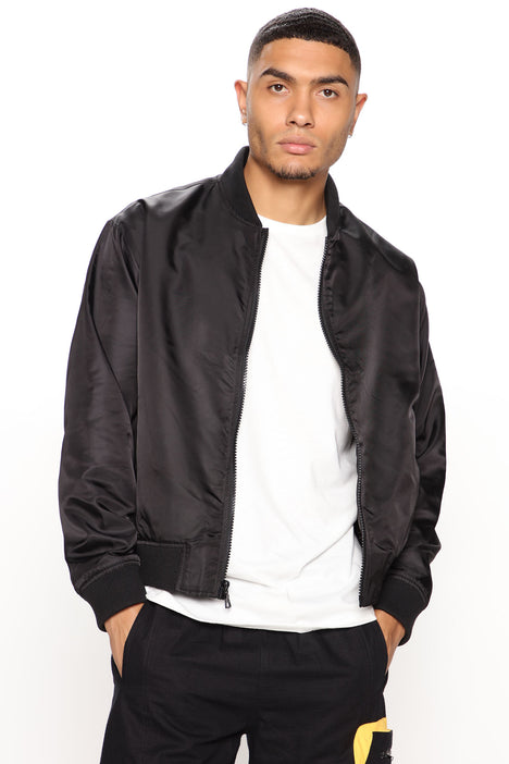 Shop Men's White Satin Bomber Jacket