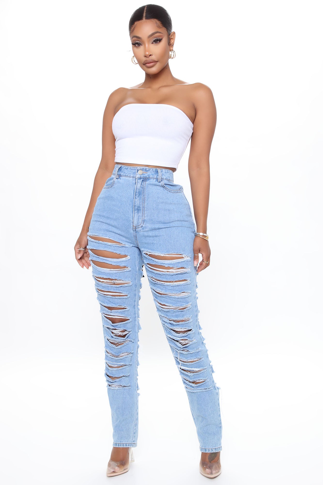 Mixed Signals Ripped Baggy Jeans - Pink