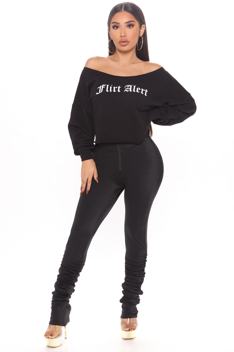 Flirt Alert Off Shoulder Sweatshirt - Black/White | Fashion Nova ...
