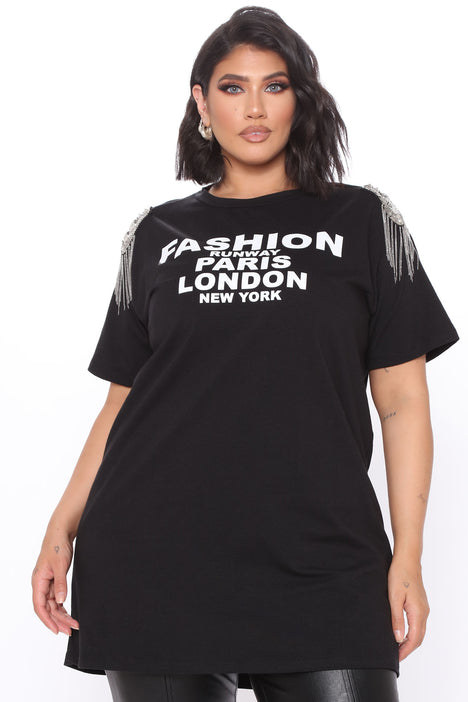 Aaliyah Short Sleeve Tunic Top - Black