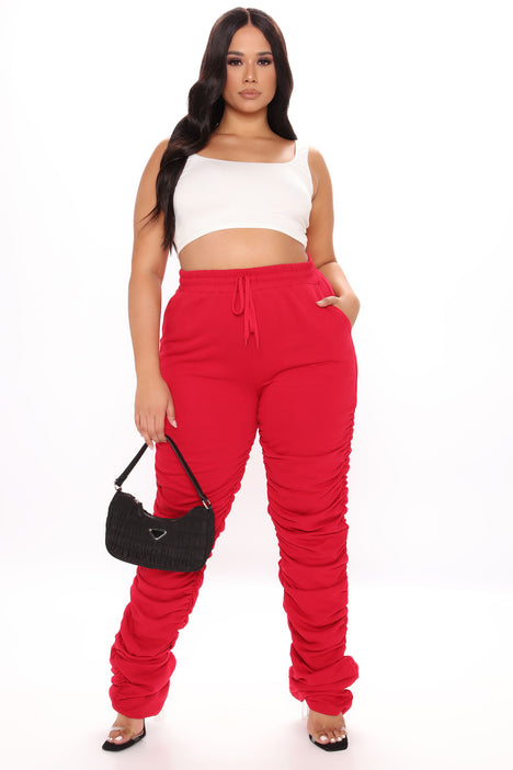 Curves And Chill Stacked Pant - Red