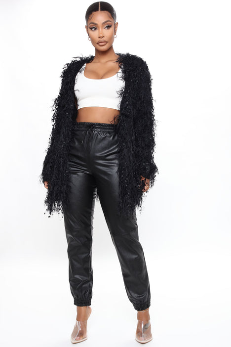 Do The Tussle Shaggy Cardigan - Black