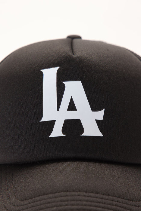 LA Trucker Hat - Black/Black, Fashion Nova, Mens Accessories