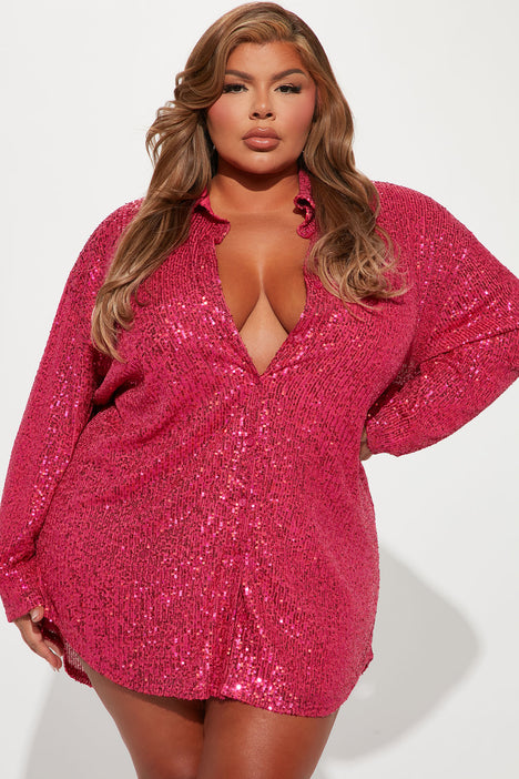 Womens Pink Top apricot Sequin Long Sleeve Button-Up Plus Size Shirt –  KesleyBoutique