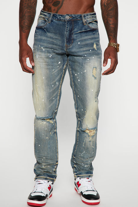 Go Along Paint Splatter Slim Jeans - Light Wash