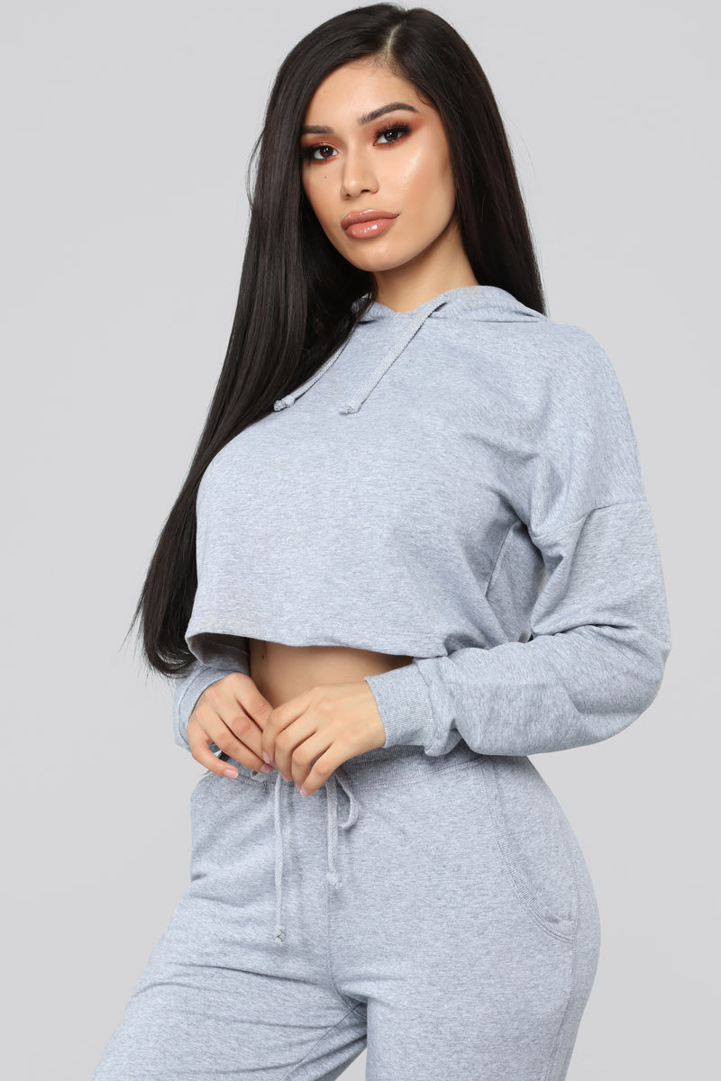Latest And Greatest French Terry Crop Hoodie - Heather Grey | Fashion ...