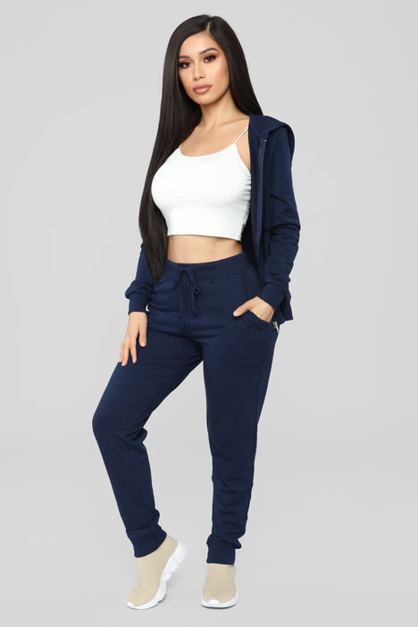 Buy Women's Super Combed Cotton Elastane French Terry Slim Fit Joggers With  Zipper Pockets - Navy Blazer 1323