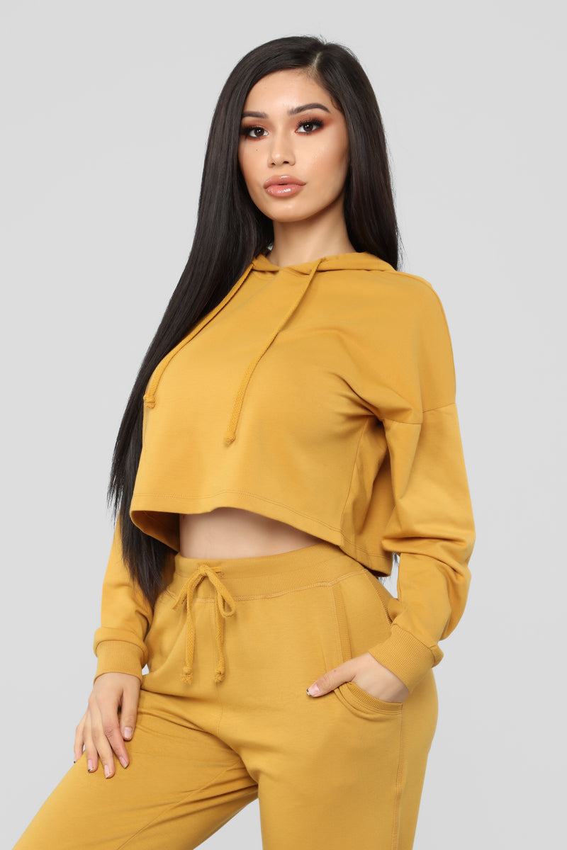 Latest And Greatest French Terry Crop Hoodie - Mustard | Fashion Nova ...