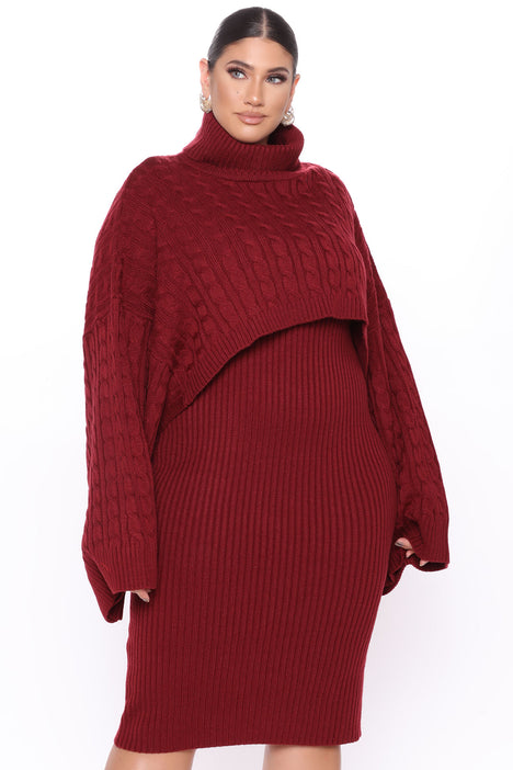 Women Maroon Zig Zag Woolen Sweater Dress