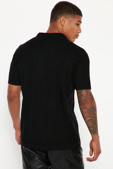 Short Sleeve Cable Knit Polo - Black | Fashion Nova, Mens