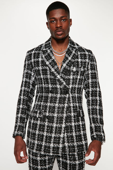 Too Sexy Boucle Double Breasted Suit Jacket - Black/White