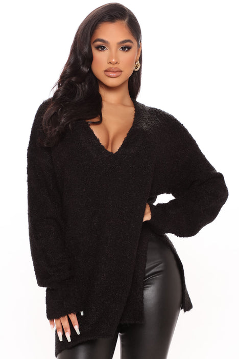 Get Your Knit Together Oversized Sweater - Black