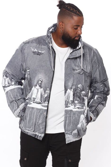 Last Supper Puffer Jacket - Grey/combo