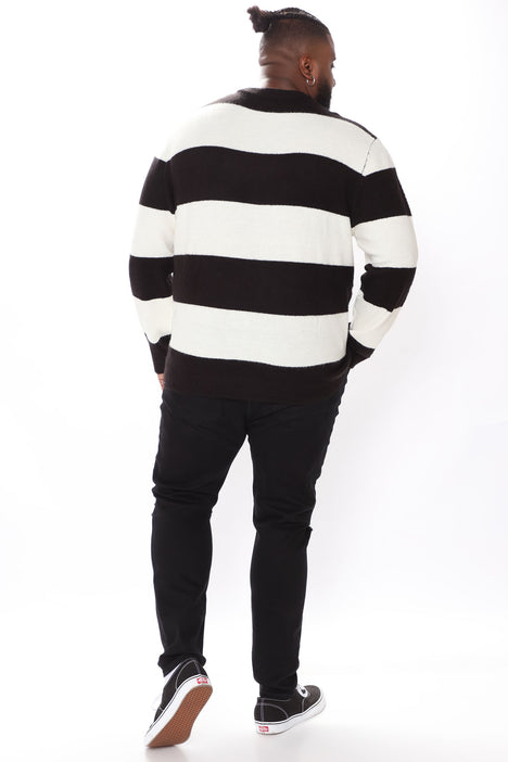 Loose Knit Striped Sweater - Navy/combo