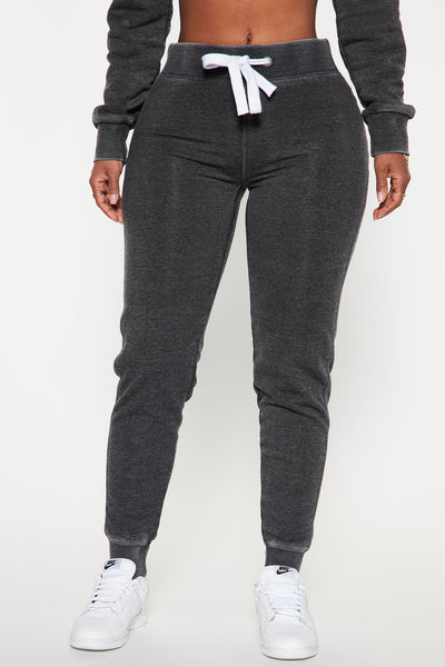 JOYLAB Woman's Mid-Rise Cozy SpaceDye Jogger Pants, Charcoal Gray, S, M, L