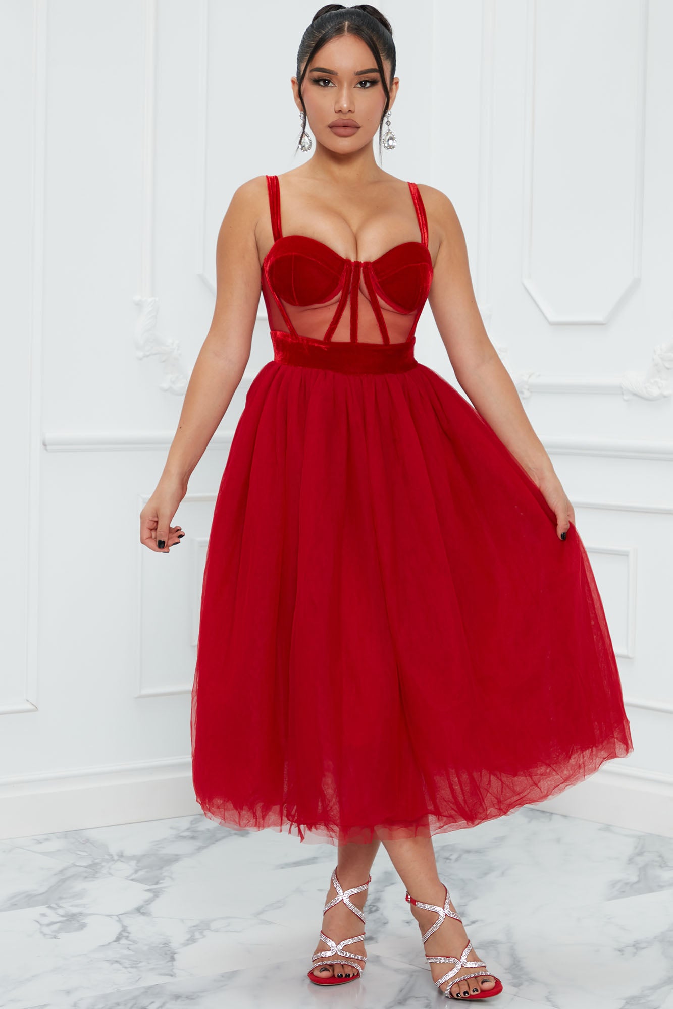 Raven Red Tulle Gown - Montique Clothing