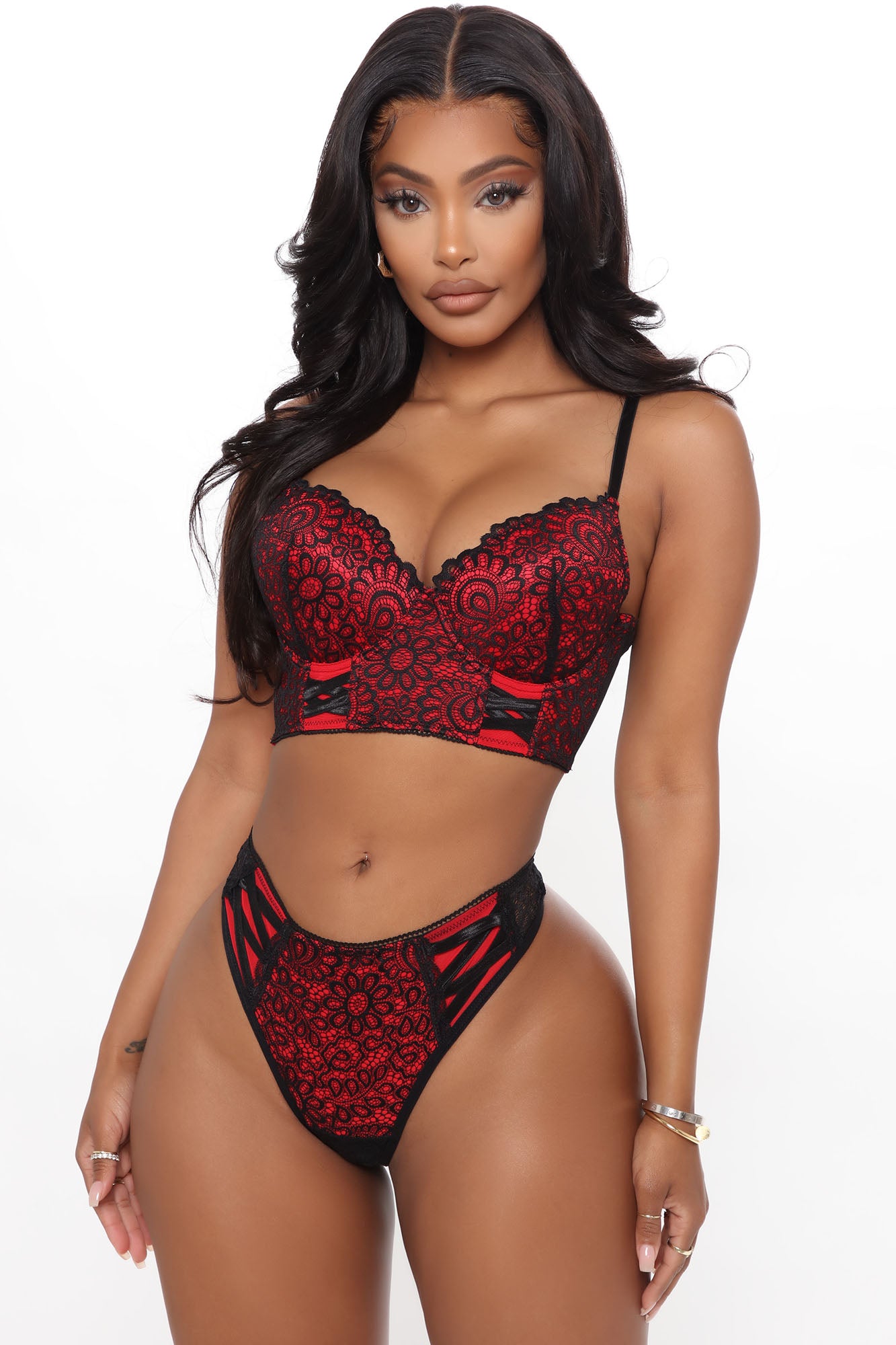 Sexy Red & Black lace bra and brief panty and 50 similar items