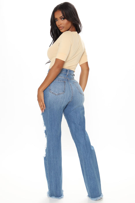 Don't Get Crossed Over Slouch Fit Jeans - Medium Blue Wash, Fashion Nova,  Jeans