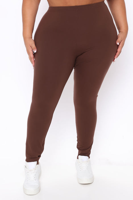 ABUNDANT High Waisted Leggings in Chocolate Brown - Flattering Raised Line  Detailing - Supportive Plus Size Activewear