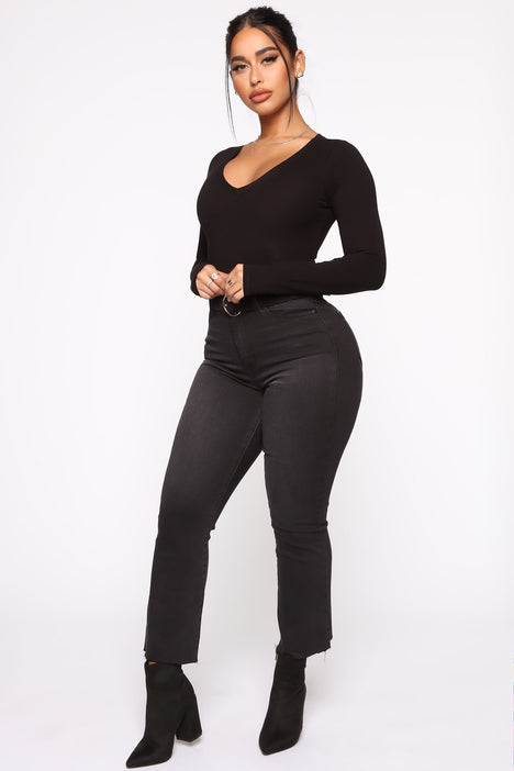 Agnus Long Sleeve Crop Top - Black