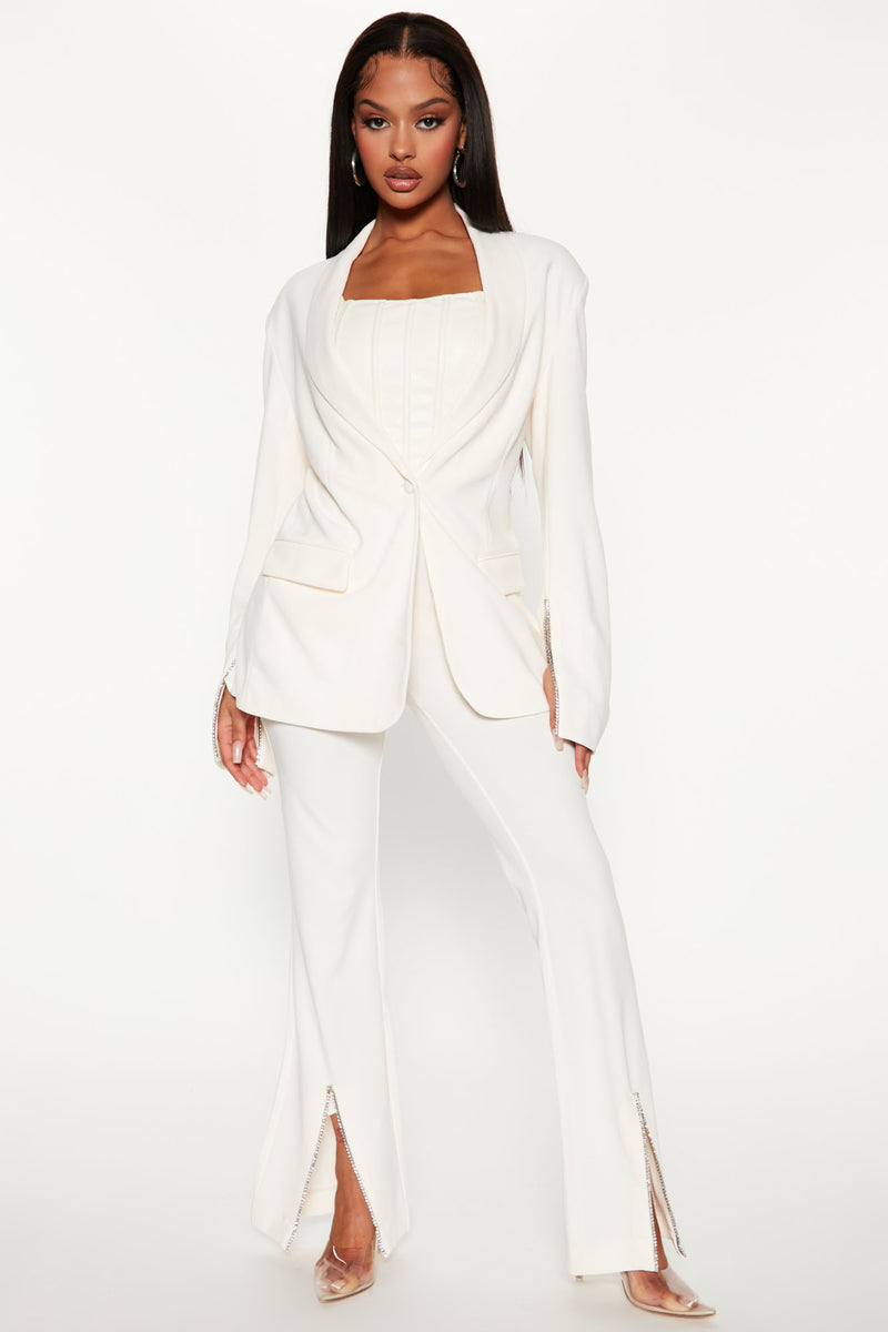 Alyssa Rhinestone Blazer Pant Set - Cream | Fashion Nova, Career/Office ...