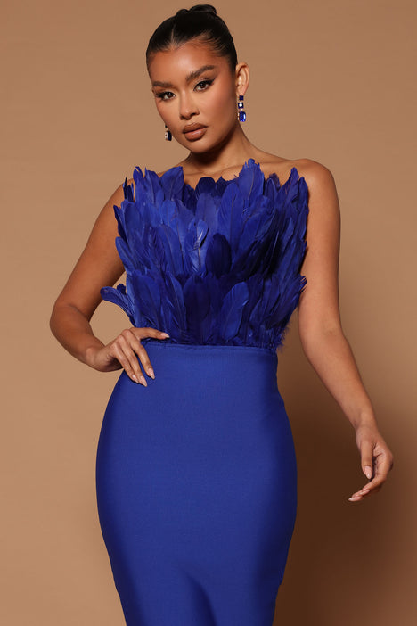 Royal Blue One Sleeve Lela Bandage Midi Dress